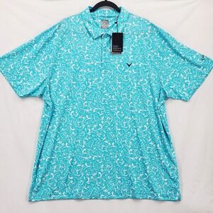 NWT Callaway Golf Polo Mens XXL Blue Radiance Floral Opti-Dri UPF 50